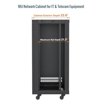 Tecmojo 18U Wall Mount Rack,18U Rack 23.6 Inch Depth,Hold Up to 176 Lbs,Server Rack with Casters,Enclosed Network Cabinet for 19 Inch Network,Server and AV Gear,Mesh Door(Elite Collection) - size: 18U/23.6in Depth/Mesh Door
