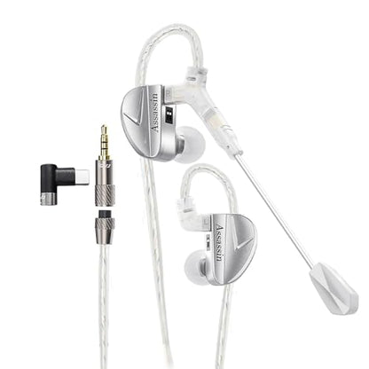 CVJ-Assassin IEM Wired Gaming Earbud,in Ear Monitor Headphone with Boom Mic - color: CVJ-Assassin-Sliver