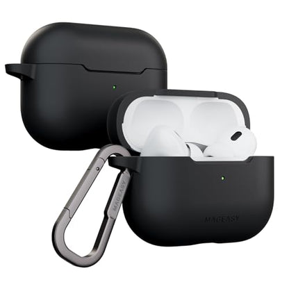 MAGEASY Skin AirPods Pro 2 Case Cover with Lock & Carabiner Clip, TPU Shockproof Protection for Apple AirPod Pro 1st & 2nd Generation, Stain-Resistant Wireless Charging Compatible (Black) - color: Black, size: AirPods Pro 2 & AirPods Pro 1