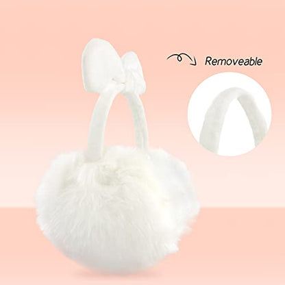 POXIMI Women Winter Earmuffs Girl Ski Adjustable Ear Covers for Kid Cute Bow Ear Warmer Outdoor Earmuff Fleece Lining - color: B-white