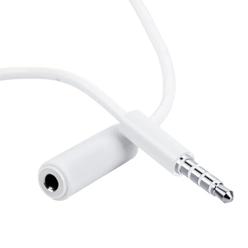 Conwork 2-Pack 3.5mm 4-Pole Male to Female Auxiliary Extension Audio Stereo Cable Cord for Headphones Apple iPad, iPhone, iPod, Samsung Galaxy, Android, MP3 Players -White (3.3 Feet)