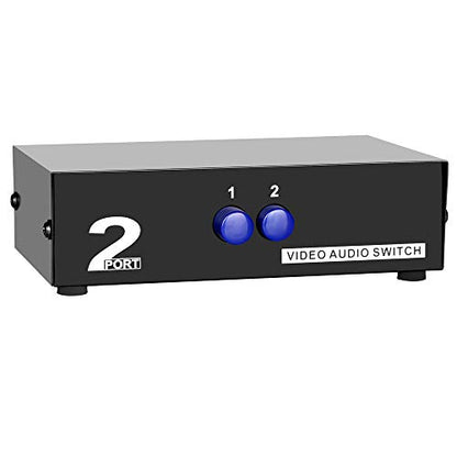Panlong 2 Port AV RCA Switch 2 in 1 Out Composite Video L/R Audio Switcher Selector Box for DVD Player, Sega Genesis, SNES, N64, PS2/3 Game Consoles