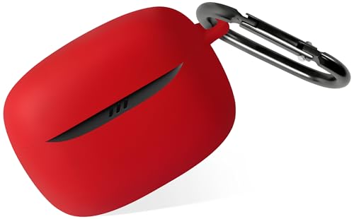 Geiomoo Silicone Case for JBL Tune Buds 2, Soft Flexible Scratch Resistant Protective Cover with Carabiner (Red) - color: Red