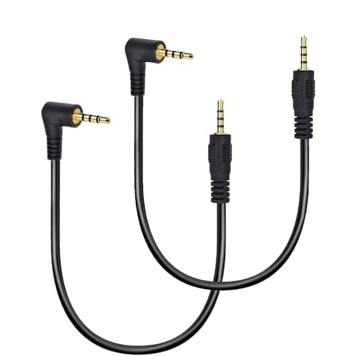 12 inch 2.5mm TRRS Audio Cable, 2 Pack, Straight to 90 Degree Angle Male Jack AUX Cord, Gold Plated Pure Copper