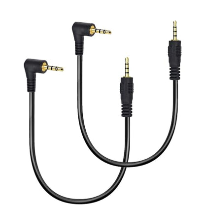 12 inch 2.5mm TRRS Audio Cable, 2 Pack, Straight to 90 Degree Angle Male Jack AUX Cord, Gold Plated Pure Copper