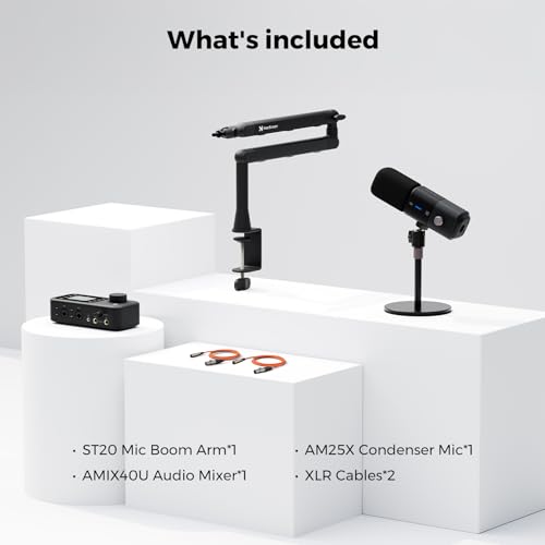 NearStream PodKit Solo Podcast Equipment Bundle | 1 Podcast Microphone, 1 Audio Interface, 1 Mic Boom Arm, 2 XLR Microphone Cable, for Podcast/Livestream/Sound Creation - style: PodKit Solo