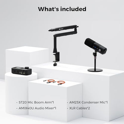 NearStream PodKit Solo Podcast Equipment Bundle | 1 Podcast Microphone, 1 Audio Interface, 1 Mic Boom Arm, 2 XLR Microphone Cable, for Podcast/Livestream/Sound Creation - style: PodKit Solo