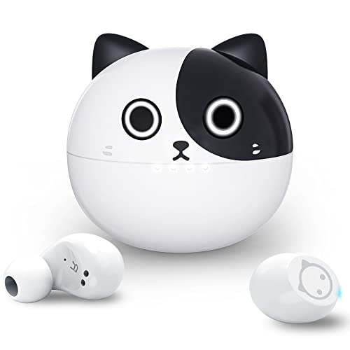 Wireless Earbuds,Cartoon Wireless Bluetooth 5.0 Headset Built-in Mic,Cute Panda Earbuds,IPX5 Waterproof Headphones,Wireless Sports Earphones,36H Playtime HiFi Stereo Deep Bass Earbuds - color: Piebald‑Kitty
