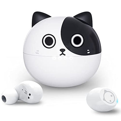 Wireless Earbuds,Cartoon Wireless Bluetooth 5.0 Headset Built-in Mic,Cute Panda Earbuds,IPX5 Waterproof Headphones,Wireless Sports Earphones,36H Playtime HiFi Stereo Deep Bass Earbuds - color: Piebald‑Kitty