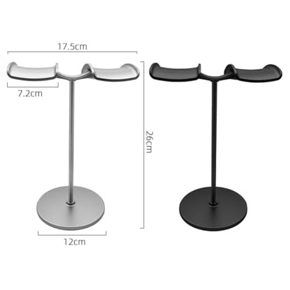 Dual Headphone Stand for Desk | Stable, Portable, Space Saving, Multi Headphone Holder, Home, Office, Desktop, Gaming Setup - color: Silver