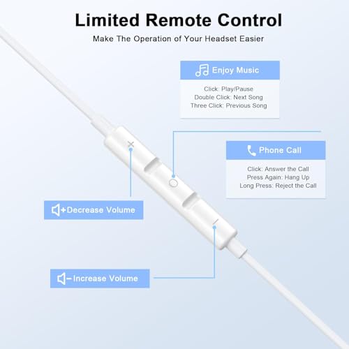 2 Pack [Apple MFi Certified] Wired Headphones for iPhone 14 13 12 Pro Max | for iPhone Earbuds with Built-in Microphone & Volume Control Nosie Reduction Earphones for iPhone 14 13 12 11 Pro Max XS XR X - color: LWhite