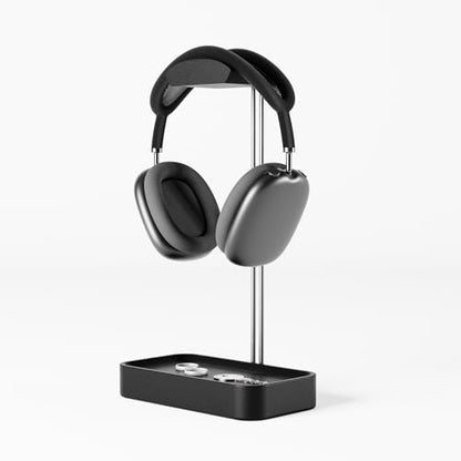 Raico Headphone Stand with Catchall Tray Base Premium Showpiece Headset Holder with Storage Solid Wood (Black Wood) - color: Black Wood
