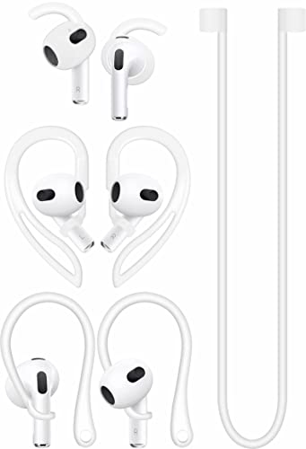 A-Focus Anti-Slip Set for AirPods 3rd Replacement Silicone Adjustable Ear Hook Ergonomic Design Wings Wingtip Ear Tips Strap Sport Earbuds Accessories Eartip Compatible with AirPods 3 White Strap