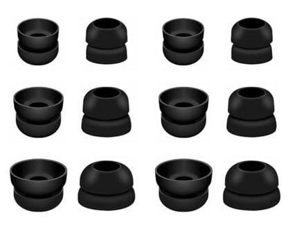 Double Flange Ear Tips Compatible with Most in-Ear Earbuds, S/M/L 3 Sizes 6 Pairs Soft Silicone Earbuds Tips, Fit for PB Pro Studio Buds Fit Pro etc., 6 Pairs Black