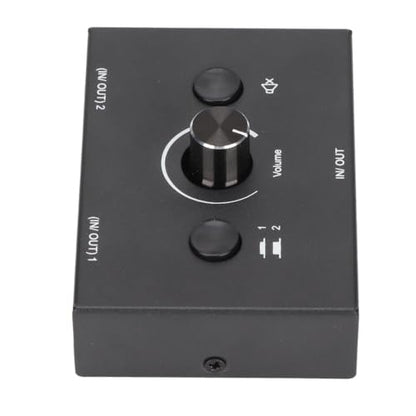 3.5mm Stereo Audio Switcher Bidirectional 2 in 1 Out or 1 in 2 Out Manual Selector Box with Mute Button Plug and Play for Speakers and Headphones