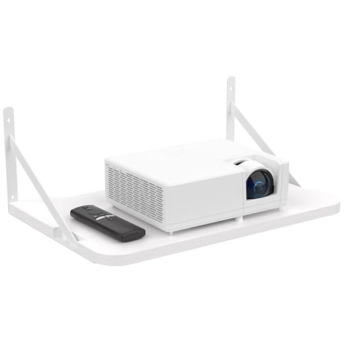 Projector Shelf for Wall Mount, 16.5" × 11", Holds Up to 25lbs, White | Solid Wood, Long-Lasting, Floating Shelf for Router, TV Cable Box, Game Console, DVD Player, Modem - color: White