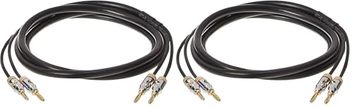 Amazon Basics Banana Plug 16AWG Speaker Cable Wire, CL2 Rated for in-Wall Use, Gold-Plated Banana-Tip Plugs (4mm), Oxygen-Free Copper, 6 Foot, Black (Pack of 2) - size: 6 Foot (Pack of 2)