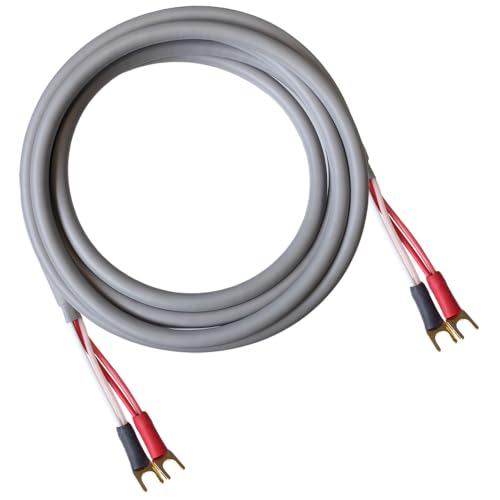 Blue Jeans Cable Canare 4S11 Speaker Cable, with Ultrasonically-Welded Conventional (Non-Bi-Wire) Terminations, (One Cable - for one Speaker); Assembled in The USA (4 Foot, Grey, Spades to Spades) - color: Grey, size: 4 foot, style: Spades to Spades