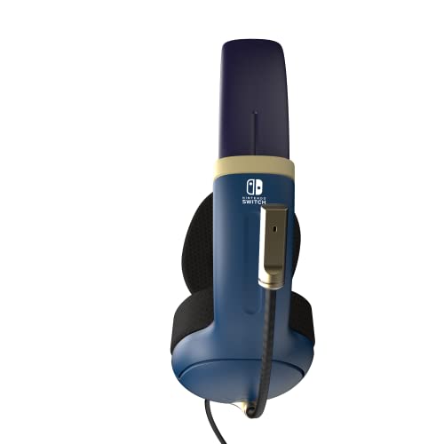 PDP Airlite Wired Gaming Headset for Nintendo Switch 2, Switch Lite, OLED | Flexible Noise-Cancelling Mic, Lightweight Design, Soft Ear Cushions, On-Ear Volume Controls, Zelda Hyrule Blue Edition - color: Blue and Gold