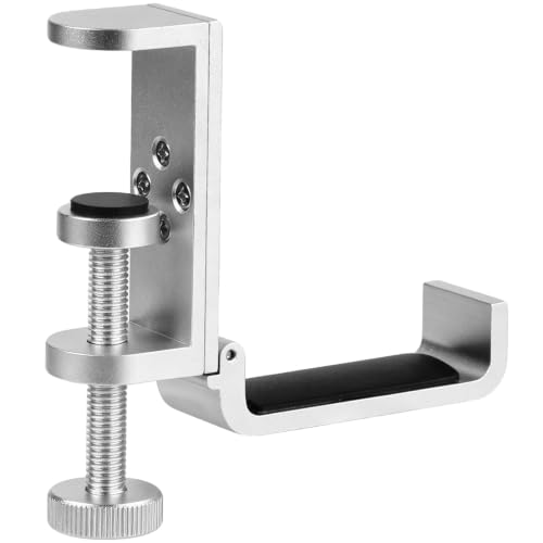 All Aluminum Foldable Headphone Holder - Universal Stand for Gaming PC Accessories, Under Desk Clamp Hook (Silver) - color: Silver