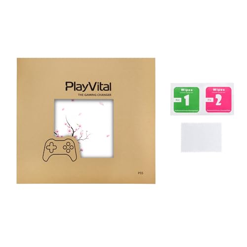 PlayVital Full Set Skin Sticker for ps5 Slim Console Disc Edition (The New Smaller Design), Vinyl Decal Cover for ps5 Controller & Headset & Charging Station & Media Remote - Falling Cherry Blossom - color: Falling Cherry Blossom