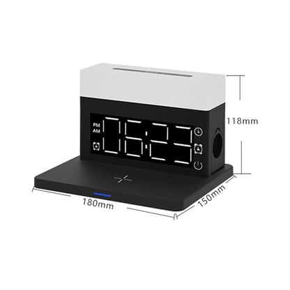 IHAO 6in1 Smart Alarm Clock with Wireless Charger RGB Mood Light 15W Fast Wireless Charging for All Qi Phone TWS Headphone Compliant with i-Watch 7 Color Night Light Large Digital Display-Black - color: Multifunctional Alarm Clock Black
