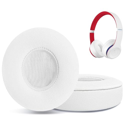 Replacement Ear Pads for Beats Solo 2 & Solo 3 Wireless On-Ear Headphones, Ear Cushions, Headset Earpads, Ear Cups Cover with Soft Protein Leather (White) - color: White