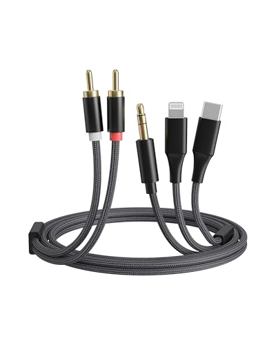 3-in-1 RCA Audio Cable Lightning USB C 3.5mm to 2 RCA | Compatible with iPhone Android Home Theater Car Stereo Speaker Amplifier 3.9FT RCA Cable for Audio Connection