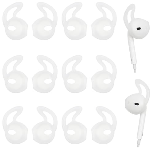 Anti-Slip Eartips Compatible with EarPods Wired Earbuds, 6 Pairs Soft Sport Anti Lost Replacement Ear Tips Hook Earhook Covers Compatible with EarPods 6 Pairs White