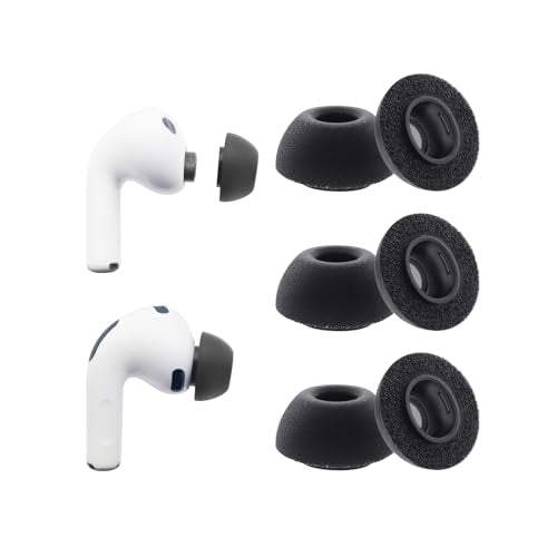 Klowcok Replacement Ear Tips for AirPods Pro 3(3rd Generation 2025), Medium | Memory Foam Earbuds Tips, Fit in The Charging Case, 3 Pairs, Black - size: Medium