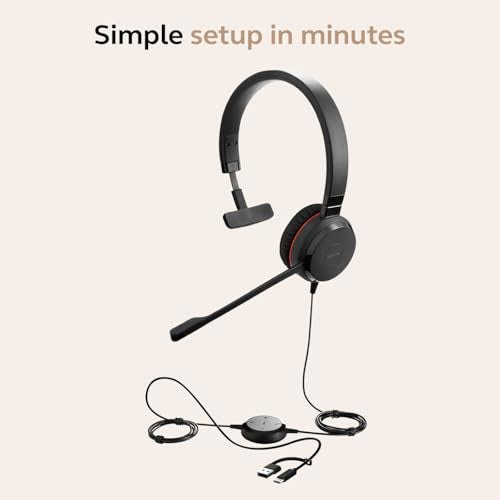 Jabra Evolve 30 II (2025 Edition) Wired Single-Ear Headset with Mic - 3.5mm Jack, USB-A/USB-C Connectivity, with Noise-Canceling Microphone, Works with Online Meeting Platforms - Black