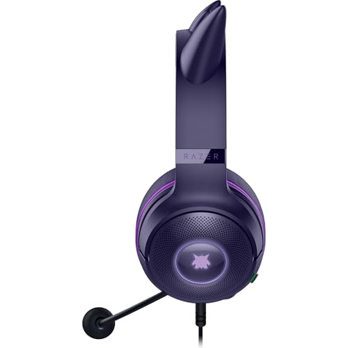 Razer Kraken Kitty V2 USB Wired Headset: Gengar Spikes - Stream Reactive Lighting - HyperClear Cardioid Mic - 40 mm Drivers - 7.1 Surround Sound - Comfortable Ear Cushions - Pokemon Gengar Edition - color: Pokemon Gengar Edition