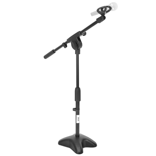 Pyle Universal Compact Microphone Stand - Mic Mount Holder Height Adjustment 19.0” to 26.0” Inch and Telescoping Boom Extension Adjustable Up to 16.0'' w/ Knob Style Tension Lock Mechanism - PMKS7.5