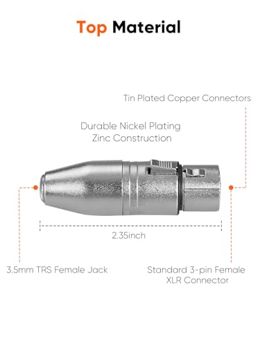 3.5mm to XLR Female Stereo,3 Pin XLR to 1/8'' inch TRS Microphone Extender | 2PCS 3.5mm TRS Mini-Jack to XLR Audio Jack Converter for Camcorder,Mixer,Speaker,Microphone,Amplifier - size: XLR Female