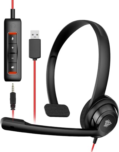NUBWO HW02 USB Headset with Microphone Noise Cancelling &in-line Control, Ultra Comfort Computer Headset for Laptop pc, On-Ear Wired Office Call Center Headsets for Boom Skype Webinars, 5 Packs | 5 Packs - Comfort Computer Headset for Laptop pc, On-Ear Wi