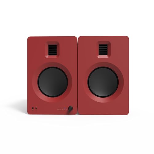 Kanto TUK Powered Speaker with Headphone Out | Built-in USB DAC | Dedicated RCA with Phono Pre-amp | Bluetooth | AMT Tweeter | 5.25" Driver | Pair | Matte Red - color: Matte Red