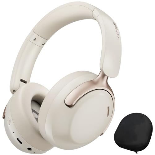 LORELEI QC30 Hybrid Active Noise Cancelling Headphones,Over-Ear Wireless Bluetooth,Beige Protein Leather, Active Noise Control & Transparency Mode,Deep Bass, Built-in Mic - color: Beige White