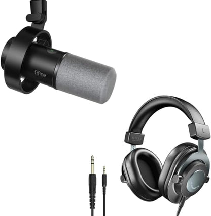 FIFINE K688+H8 Dynamic Podcast Mic Bundle with Studio Monitor Headphones | Dynamic XLR/USB mic,headphone jack,volume control,studio monitor over‑ear headphones,vocal recording,voice‑over,podcast bundl