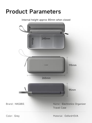 Hagibis Electronics Organizer Travel Case Cable Organizer Bag Pouch Portable Waterproof Carry Case for Cable, Charger,Power Bank, SD Card, Mouse, USB Flash Disk (DPB03 Grey)