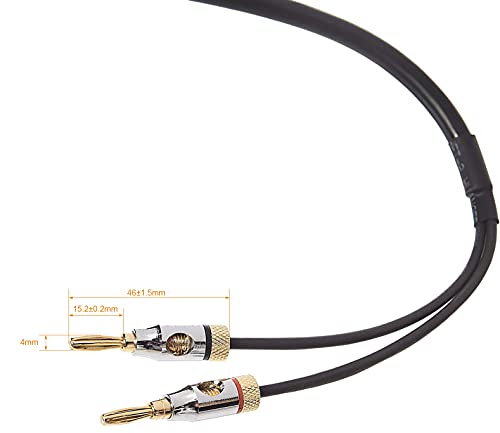 Amazon Basics Banana Plug 16AWG Speaker Cable Wire, CL2 Rated for in-Wall Use, Gold-Plated Banana-Tip Plugs (4mm), Oxygen-Free Copper, 6 Foot, Black (Pack of 2) - size: 6 Foot (Pack of 2)