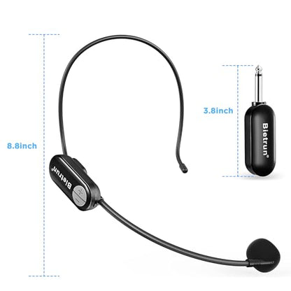 Bietrun Wireless Microphone Headset with 1/4''Plug, 165ft Range, UHF Wireless Headset Mic & Handheld Mic 2 in 1, for Karaoke Speaker, Amplifier, Speakers, PA System, Teaching, Fitness (Black) - color: Black