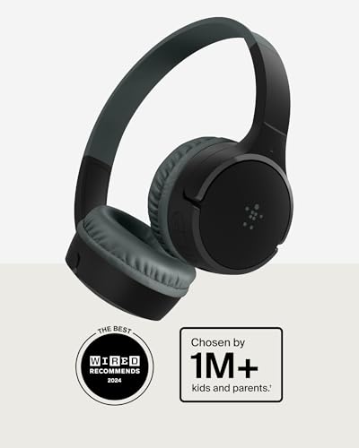 Belkin SoundForm Mini Bluetooth Kids Headphones with Case, 30H Battery Life | Toddler headphones with Case, 85dB Volume Limit, Built-in Mic, Wired Connection Option, iPad, Android Tablet, School, Travel - color: Black, style: Wireless (USB-C) + Case