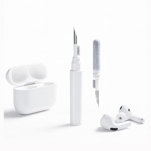 3-in-1 Earbud Cleaning Kit, Portable Cleaning Pen with Soft Brush, Metal Tip & Sponge, Multi-Function Tech Cleaning Tool Compatible with Wireless Earbuds, Phones, Speakers & Keyboards (White)