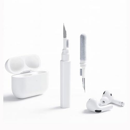 3-in-1 Earbud Cleaning Kit, Portable Cleaning Pen with Soft Brush, Metal Tip & Sponge, Multi-Function Tech Cleaning Tool Compatible with Wireless Earbuds, Phones, Speakers & Keyboards (White)