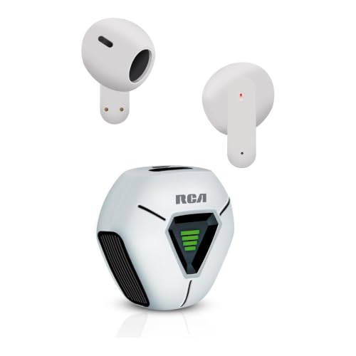 RCA Wave-78 True Wireless Earbuds, Bluetooth 5.2 Headphones with Microphone, Charging Case, 20H Playtime, Hi-Res Audio, Sweat Resistant, Compact in-Ear Design, Noise Cancelling, White - color: White