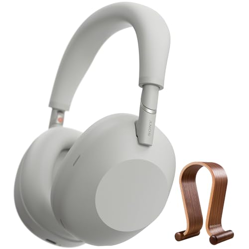 Sony WH-1000XM6/S Best Wireless Noise Canceling Headphones Platinum Silver Bundle with Deco Gear Wood Headphone Display Stand Secure Tabletop Holder/Gaming Headset Hanger - color: Platinum Silver