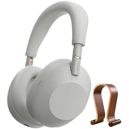 Sony WH-1000XM6/S Best Wireless Noise Canceling Headphones Platinum Silver Bundle with Deco Gear Wood Headphone Display Stand Secure Tabletop Holder/Gaming Headset Hanger - color: Platinum Silver