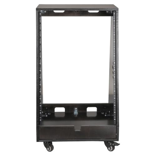 Sound Town DIY 16U Slanted Studio Rack with 2U Lower Storage, Casters, for Home Studio and Recording Room, Baltic Birch Plywood, Black Espresso (SDRK-16TD) - size: 16U,Black Espresso