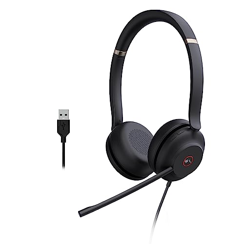 Yealink UH37 PC Headset with Microphone Stereo Teams Headset with USB-C/A | Wired Computer Headphones with Noise Cancelling Mic for Laptop Office Call Center On-Ear USB Headphone Zoom Teams Certified - style: Stereo