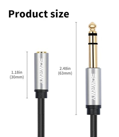 1/4 inch to 3.5mm Female Headphone Extension Cable (6.35mm to 3.5mm Adapter) - 1/8 Inch TRS Stereo Audio Jack Converter, 1 Feet / 2-Pack - Compatible with Mixer, Guitar, Amplifier, Speaker - color: 3.5 female to 6.35 male
